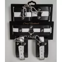 Набор фиксаторов из черной и белой натуральной кожи черный с белым 