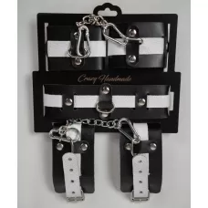 Набор фиксаторов из черной и белой натуральной кожи черный с белым 