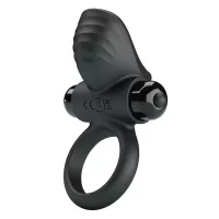 Черное эрекционное кольцо с вибрацией Adrien черный 