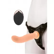 Женский вибрострапон со съемной насадкой и пультом ДУ телесный с черным 