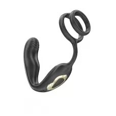 Черная анальная пробка с вращением и эрекционными кольцами черный 