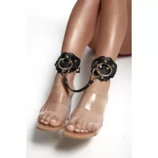 Черные кожаные оковы с резными узорами и клепками черный с золотистым 