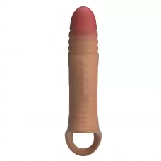 Карамельная удлиняющая насадка на пенис с вибрацией карамель (темно-бежевый 