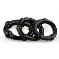 Набор из 3 черных эрекционных колец с рельефом черный 