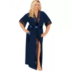 Длинный пеньюар plus size с изящным кружевом и атласным поясом бордовый 5X