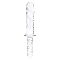 Стеклянный фаллоимитатор с рукоятью 11’’ Girthy Cock Double Ended With Handle - 28 см прозрачный 