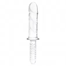 Стеклянный фаллоимитатор с рукоятью 11’’ Girthy Cock Double Ended With Handle - 28 см прозрачный 