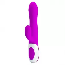 Лиловый вибратор Douglas с клиторальным отростком и функцией расширения - 24,9 см лиловый 