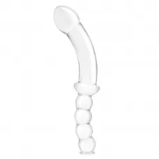 Стеклянный двусторонний фаллоимитатор 12,5’’ Girthy Double Sided Dong With Anal Bead Grip Handle - 32 см прозрачный 