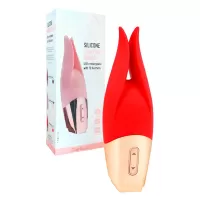 Красный мини-вибратор с раздвоенным кончиком - 12,3 см красный 