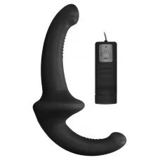 Черный безремневой вибрострапон с пультом управления Vibrating Silicone Strapless Strapon черный 