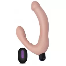 Безремневой страпон с вибрацией и пультом ДУ Rechargeable IJOY Strapless Strap on - 22 см телесный 