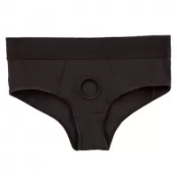 Черные трусы для страпона BACKLESS BRIEF HARNESS S/M черный S-M
