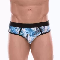 Мужские трусы-джоки с принтом в виде волн и китов голубой S