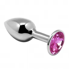 Серебристая анальная втулка с розовым кристаллом Mini Metal Butt Plug Size S - 7 см розовый 