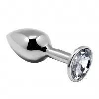 Серебристая анальная втулка с прозрачным кристаллом Mini Metal Butt Plug Size M - 8 см прозрачный 