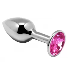 Серебристая анальная втулка с розовым кристаллом Mini Metal Butt L - 9 см розовый 