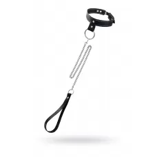 Черный узкий однослойный ошейник с серебристым поводком-цепочкой черный с серебристым 