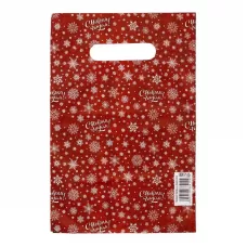 Красный подарочный новогодний пакет с вырубной ручкой (20х30 см красный 