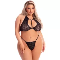 Пикантный комплект белья в сеточку черный XL-XXL