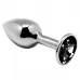 Серебристая анальная втулка с черным кристаллом Mini Metal Butt Plug Size M - 8 см черный 