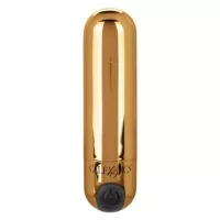 Золотистая вибропуля в чехле для хранения Rechargeable Hideaway Bullet - 7,5 см золотистый 