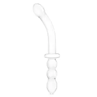 Изогнутый стеклянный фаллоимитатор 12’’ Girthy Ribbed G-Spot Glass Dildo With Handle Grip Double Ended - 30 см прозрачный 