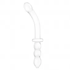 Изогнутый стеклянный фаллоимитатор 12’’ Girthy Ribbed G-Spot Glass Dildo With Handle Grip Double Ended - 30 см прозрачный 