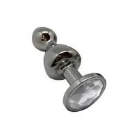 Серебристая анальная втулка Wooomy Lollypop L с прозрачным кристаллом - 10,5 см прозрачный 