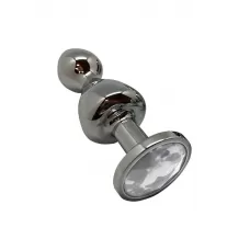 Серебристая анальная втулка Wooomy Lollypop L с прозрачным кристаллом - 10,5 см прозрачный 