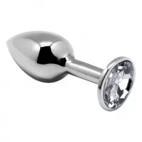 Серебристая анальная втулка с прозрачным кристаллом Mini Metal Butt Plug Size S - 7 см прозрачный 