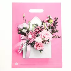 Розовый пакет с цветочным принтом и вырубной ручкой (40х31 см розовый 