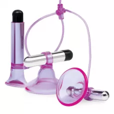 Фиолетовая вибропомпа для клитора и сосков Vibrating Nipple Suckers with Clitoral Pump and Quick Release фиолетовый 