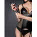Эффектный корсаж с трусиками из материала wet look черный XXL-XXXL