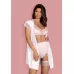 Изящный коротенький пеньюар Girlly белый с розовым L-XL