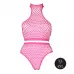 Эффектный розовый комплект Turtle Neck and High Waist Slip розовый XL-4XL