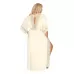 Длинный пеньюар plus size с изящным кружевом и атласным поясом кремовый 5X