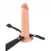 Телесный полый страпон на черных ремнях Hollow Silicone Strap-on - 17,8 см телесный с черным 