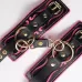 Черные кожаные наручники с розовой строчкой черный с розовым 